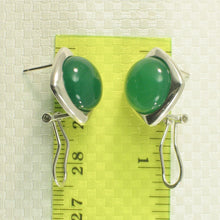 Load image into Gallery viewer, Sterling Silver Green Agate Dome Omega Back Earrings
