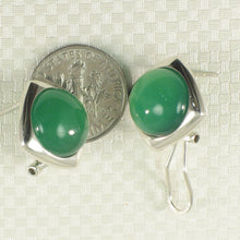 Load image into Gallery viewer, Sterling Silver Green Agate Dome Omega Back Earrings