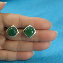 Load image into Gallery viewer, Sterling Silver Green Agate Dome Omega Back Earrings