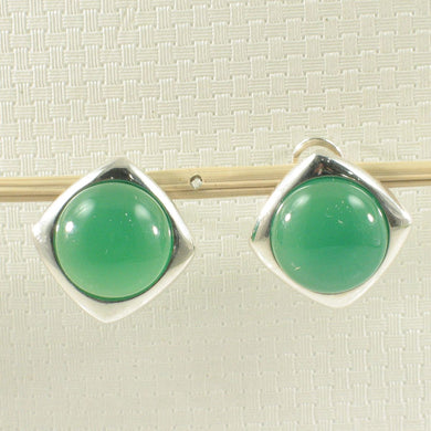 Sterling Silver Green Agate Dome Omega Back Earrings