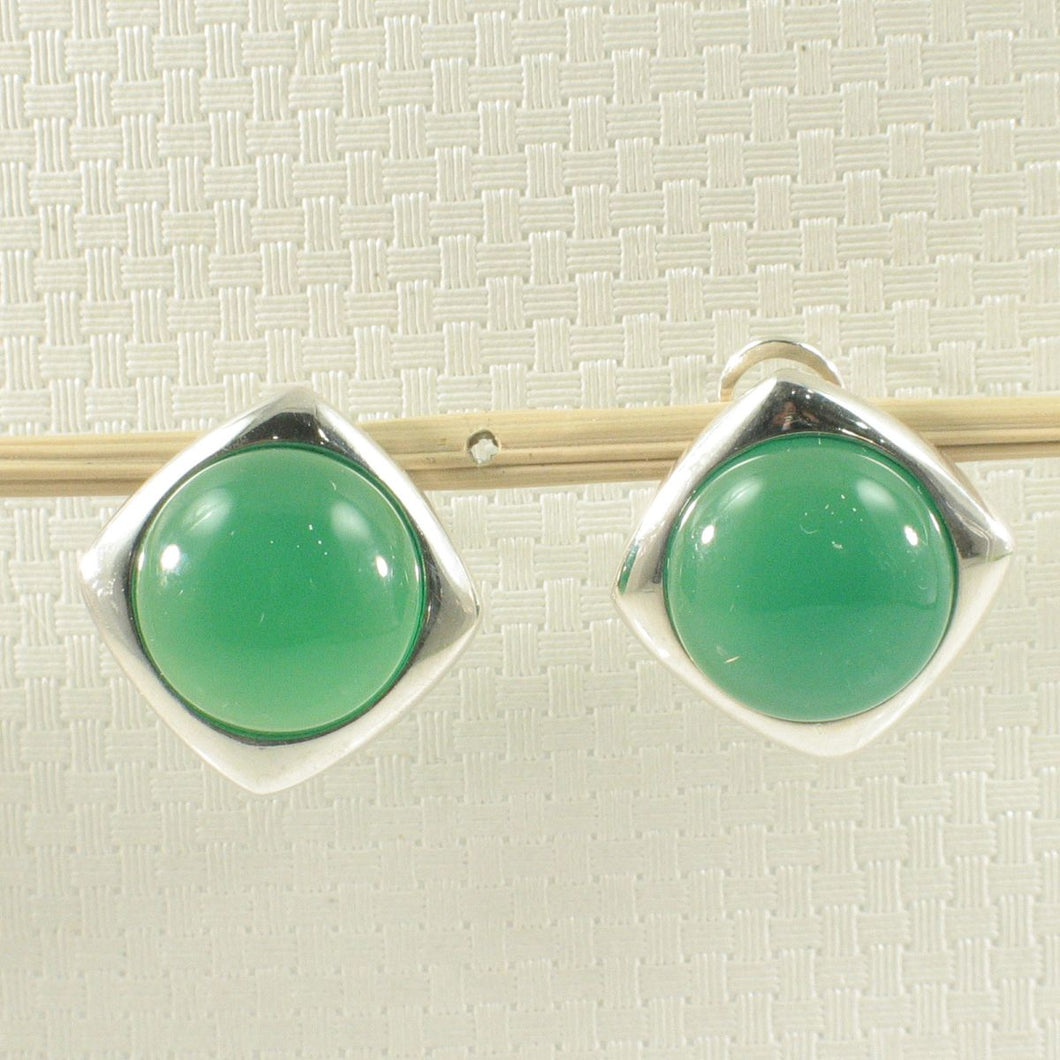 Sterling Silver Green Agate Dome Omega Back Earrings
