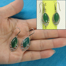 Load image into Gallery viewer, Sterling Silver Green Agate Hook Earrings: Marquise Dangle