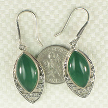 Load image into Gallery viewer, Sterling Silver Green Agate Hook Earrings: Marquise Dangle