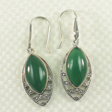 Load image into Gallery viewer, Sterling Silver Green Agate Hook Earrings: Marquise Dangle
