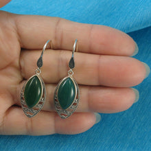 Load image into Gallery viewer, Sterling Silver Green Agate Hook Earrings: Marquise Dangle