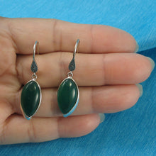 Load image into Gallery viewer, Sterling Silver Green Agate Marquise Hook Earrings