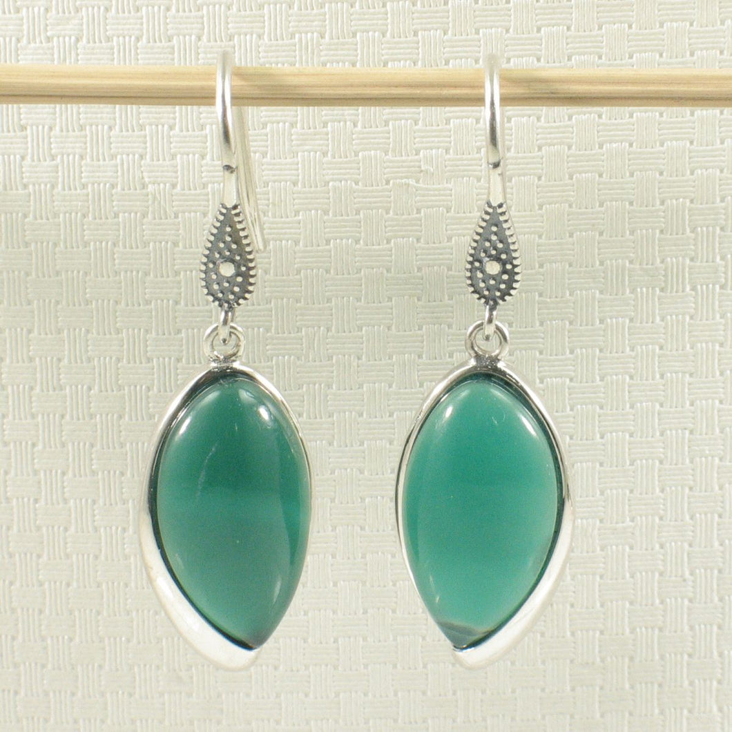 Sterling Silver Green Agate Marquise Hook Earrings
