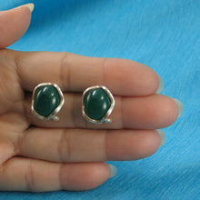 Load image into Gallery viewer, Sterling Silver Green Agate Oval Omega Back Earrings