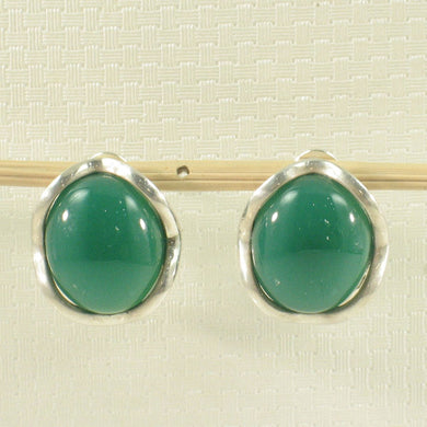Sterling Silver Green Agate Oval Omega Back Earrings