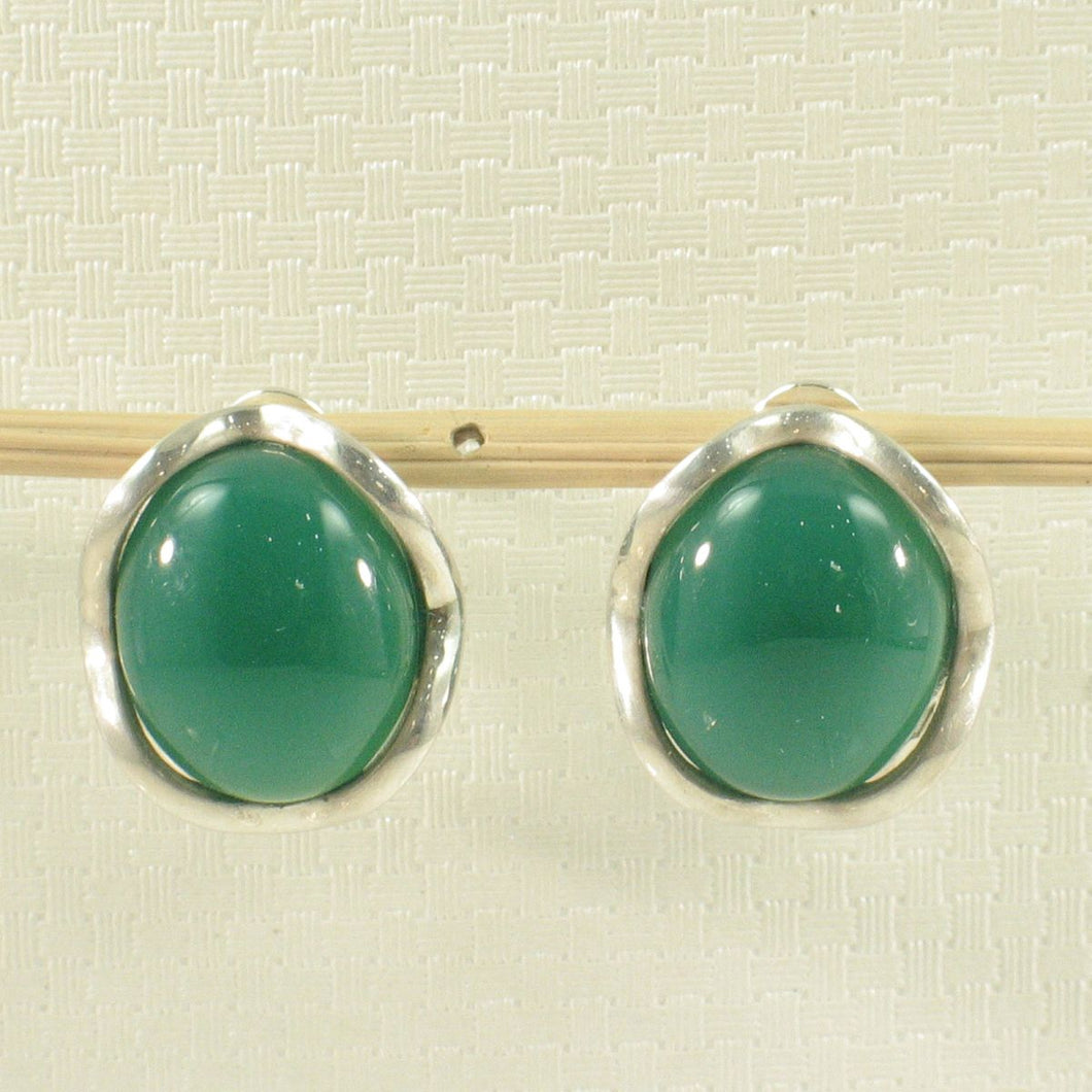 Sterling Silver Green Agate Oval Omega Back Earrings