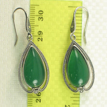 Load image into Gallery viewer, Sterling Silver Green Agate Pear Cabochon Hook Earrings