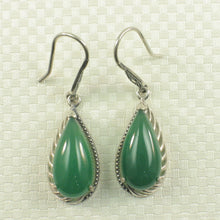 Load image into Gallery viewer, Sterling Silver Green Agate Pear Hook Earrings