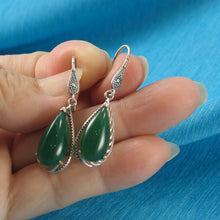 Load image into Gallery viewer, Sterling Silver Green Agate Pear Hook Earrings