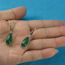 Load image into Gallery viewer, Sterling Silver Green Agate Pear Hook Earrings