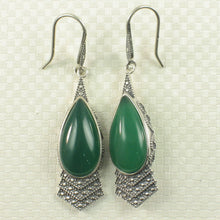 Load image into Gallery viewer, Sterling Silver Green Agate Pear Hook Earrings
