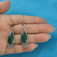 Load image into Gallery viewer, Sterling Silver Green Agate Pear Hook Earrings