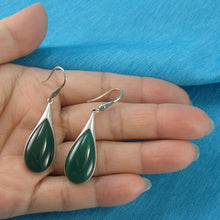 Load image into Gallery viewer, Sterling Silver Green Agate Raindrop Hook Earrings