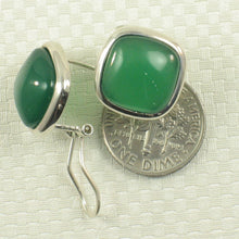Load image into Gallery viewer, Sterling Silver Green Agate Square Omega Back Earrings