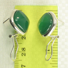 Load image into Gallery viewer, Sterling Silver Green Agate Square Omega Back Earrings