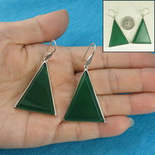 Load image into Gallery viewer, Sterling Silver Green Agate Triangle Hook Earrings