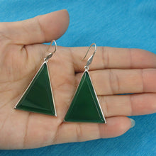 Load image into Gallery viewer, Sterling Silver Green Agate Triangle Hook Earrings