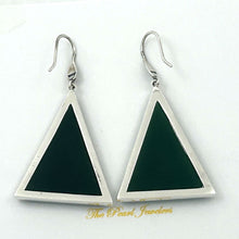 Load image into Gallery viewer, Sterling Silver Green Agate Triangle Hook Earrings