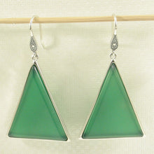 Load image into Gallery viewer, Sterling Silver Green Agate Triangle Hook Earrings