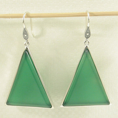 Sterling Silver Green Agate Triangle Hook Earrings