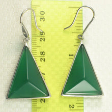 Load image into Gallery viewer, Sterling Silver Green Agate Triangle Hook Earrings