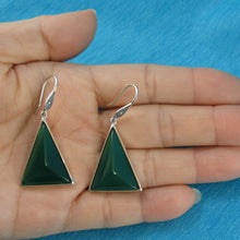 Load image into Gallery viewer, Sterling Silver Green Agate Triangle Hook Earrings