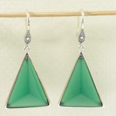 Sterling Silver Green Agate Triangle Hook Earrings