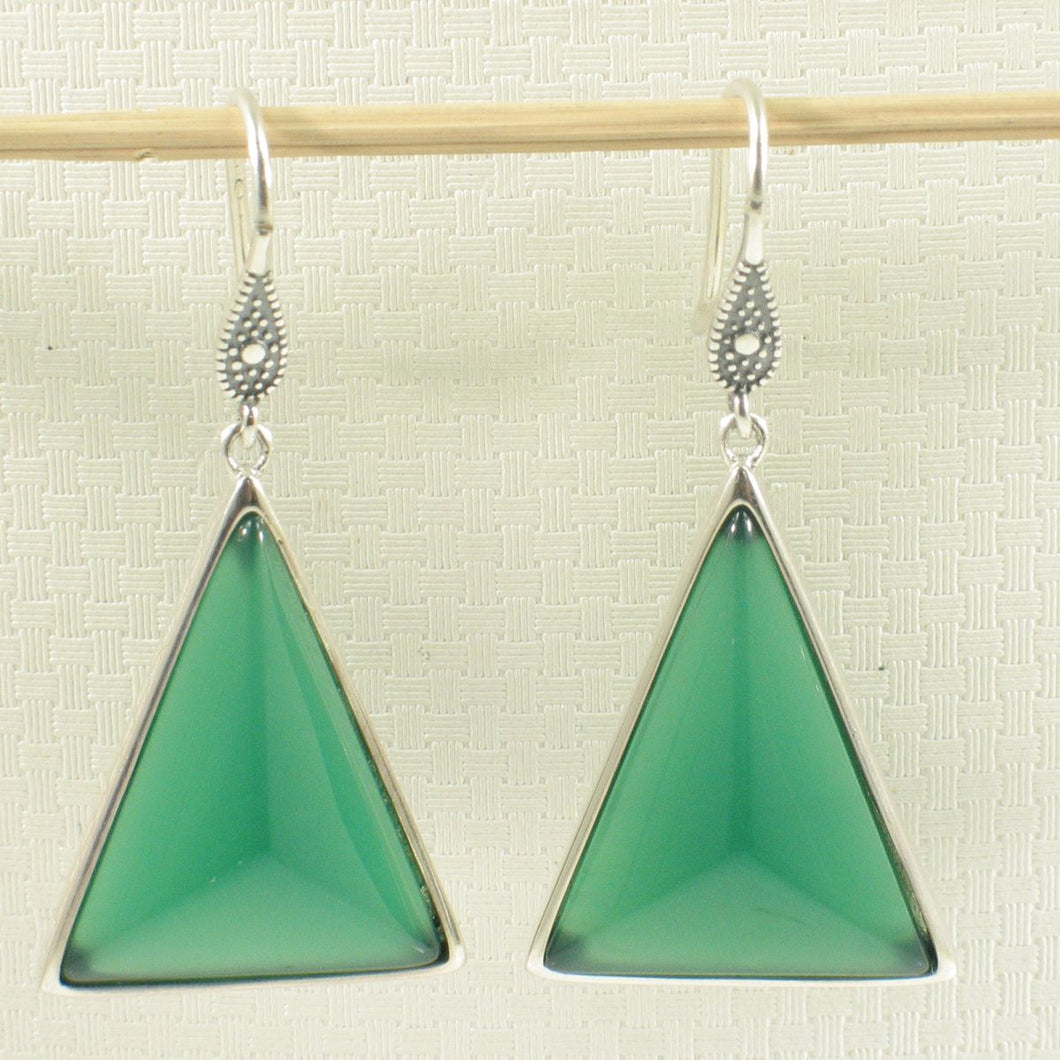 Sterling Silver Green Agate Triangle Hook Earrings