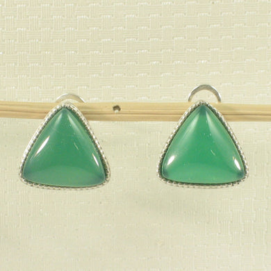 Sterling Silver Green Agate Triangle Omega Back Earrings