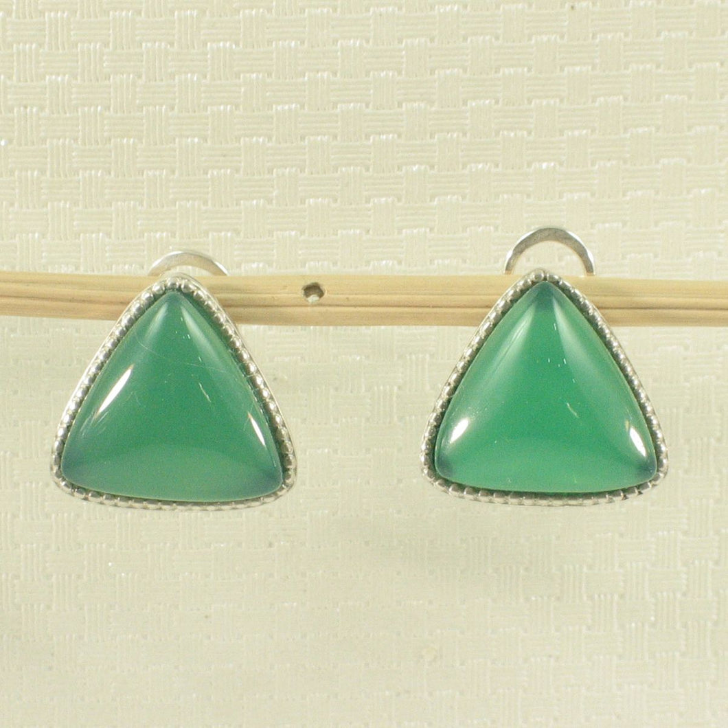 Sterling Silver Green Agate Triangle Omega Back Earrings
