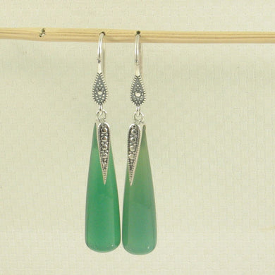 Sterling Silver Green Agate Tube Hook Earrings