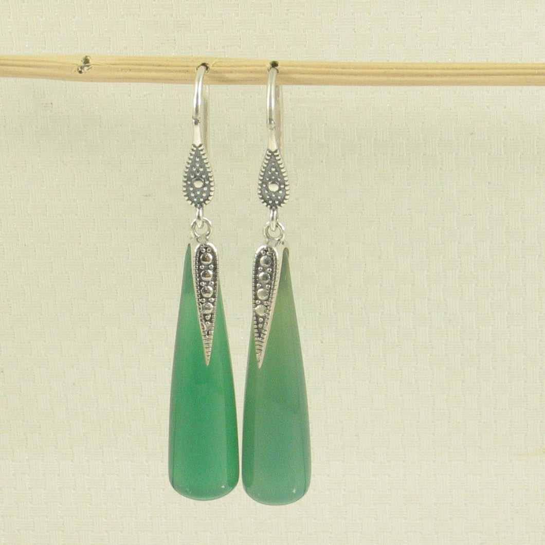 Sterling Silver Green Agate Tube Hook Earrings
