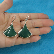 Load image into Gallery viewer, Sterling Silver Green Agate Unique Hook Earrings