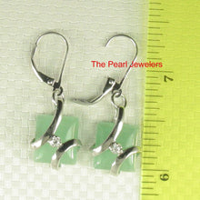 Load image into Gallery viewer, Sterling Silver Green Jade &amp; Cubic Zirconia Leverback Earrings