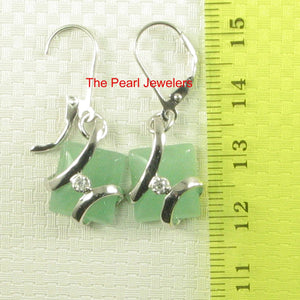 Sterling Silver Green Jade & Cubic Zirconia Leverback Earrings