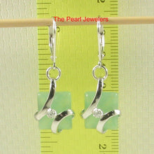 Load image into Gallery viewer, Sterling Silver Green Jade &amp; Cubic Zirconia Leverback Earrings