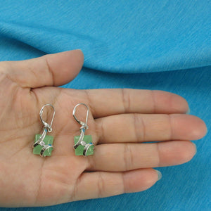 Sterling Silver Green Jade & Cubic Zirconia Leverback Earrings