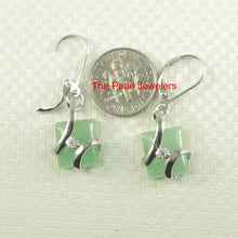 Load image into Gallery viewer, Sterling Silver Green Jade &amp; Cubic Zirconia Leverback Earrings