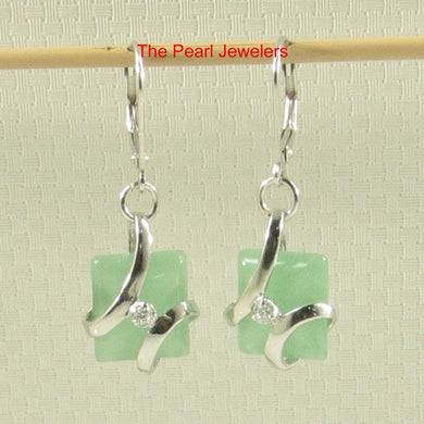 Sterling Silver Green Jade & Cubic Zirconia Leverback Earrings
