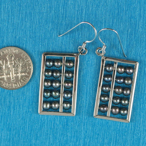Sterling Silver Abacus Earrings – Black Pearl Handcrafted Dangle