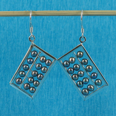 Sterling Silver Abacus Earrings – Black Pearl Handcrafted Dangle