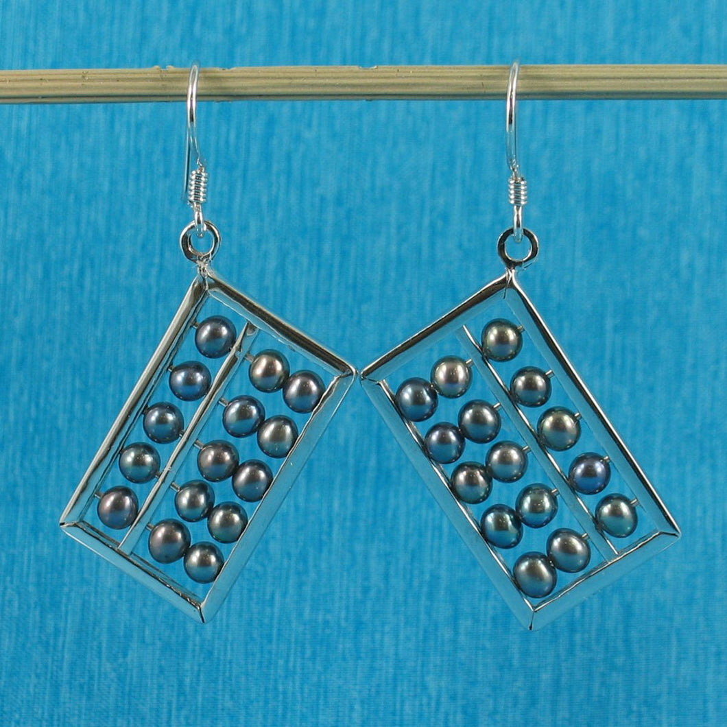 Sterling Silver Abacus Earrings – Black Pearl Handcrafted Dangle