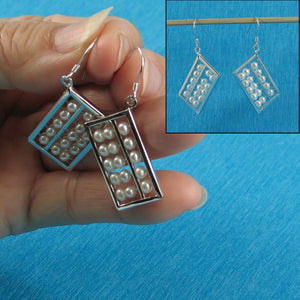 Sterling Silver Abacus Earrings – White Pearl Handcrafted Dangle