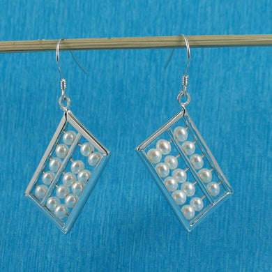 Sterling Silver Abacus Earrings – White Pearl Handcrafted Dangle