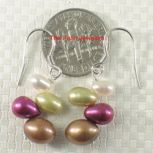 Load image into Gallery viewer, Sterling Silver Multicolor Rice Pearl Earrings – Chocolate Accent