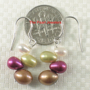 Sterling Silver Rainbow Rice Pearl Hook Earrings